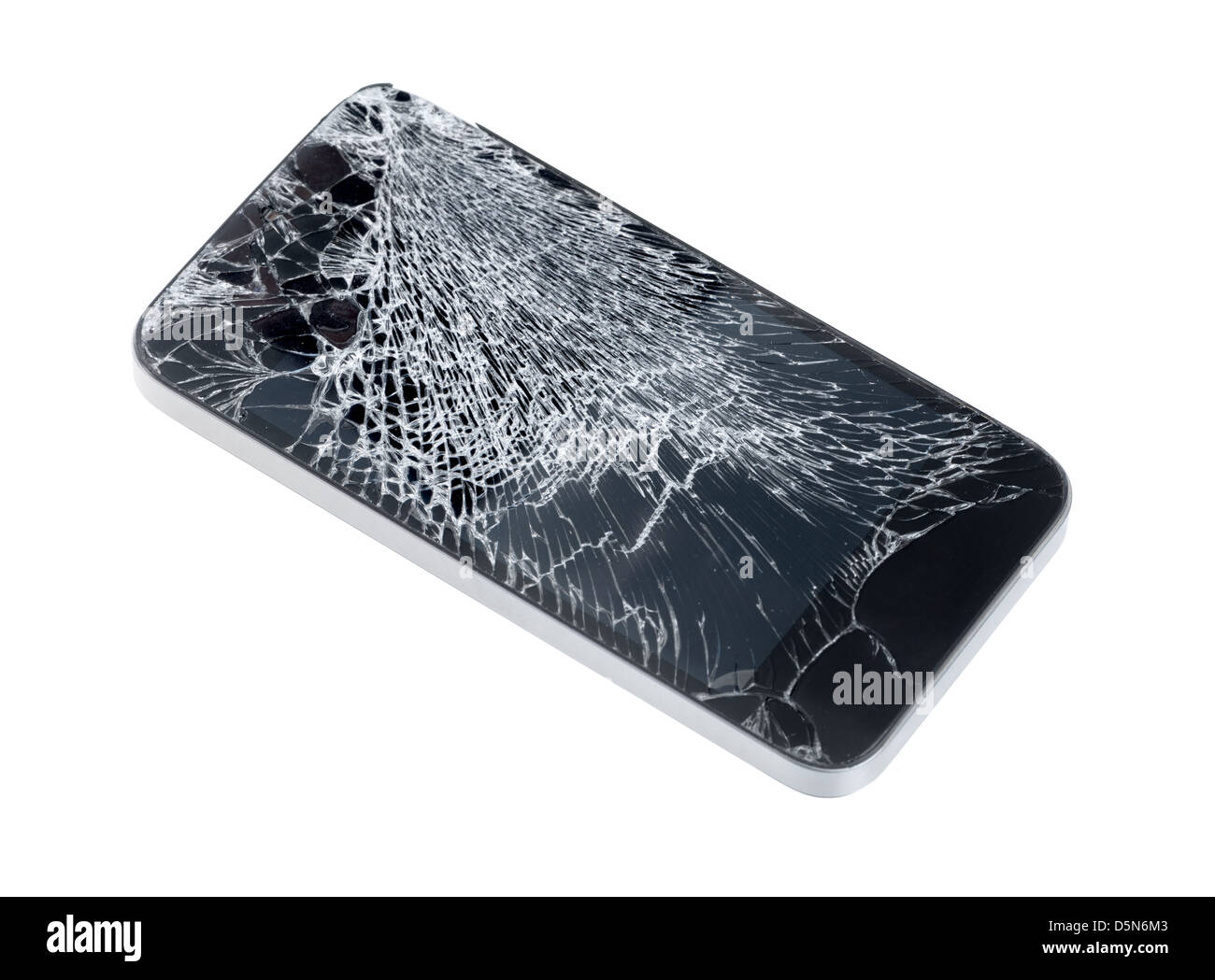 Moderno mobile smartphone con schermo rotto isolati su sfondo bianco. Foto Stock