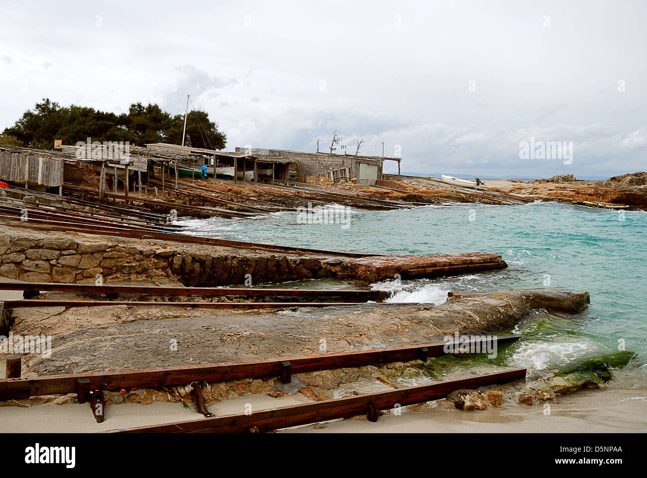 Formentera spiaggia dove i pescatori vivono Foto Stock