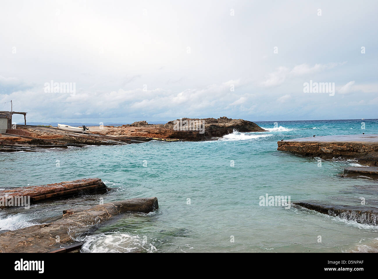 Formentera spiaggia dove i pescatori vivono Foto Stock