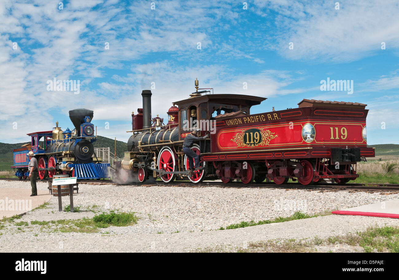 Utah, Golden Spike National Historic Site, luogo di incontro della Union Pacific e la Central Pacific Ferrovie il 10 maggio 1869 Foto Stock