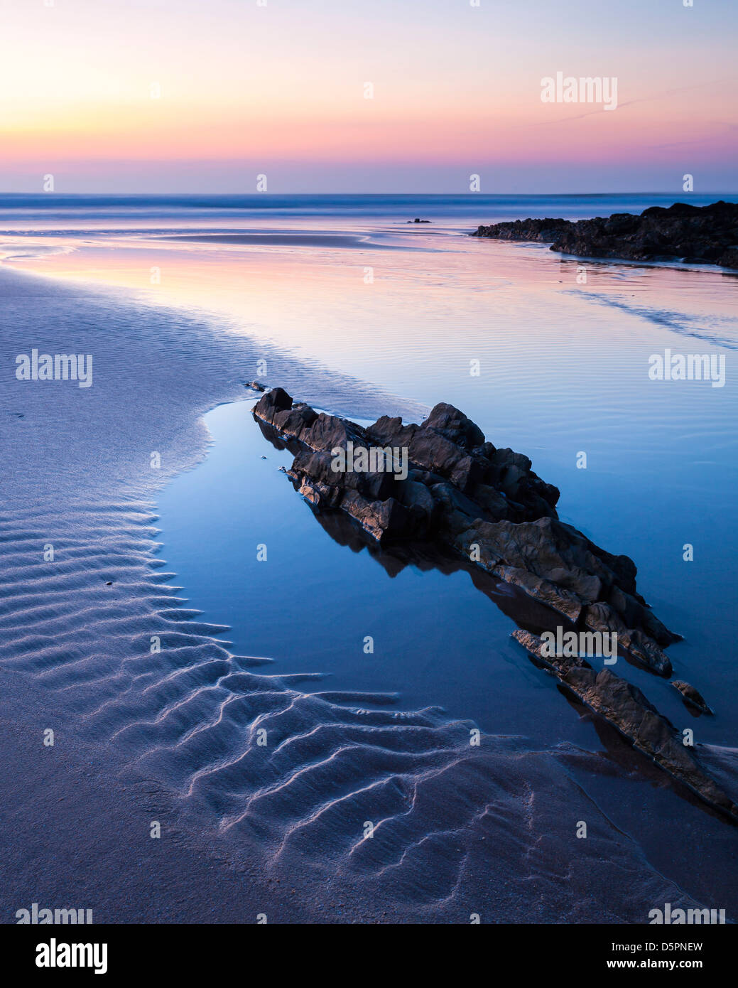 Tramonto sulla splendida spiaggia di Croyde sulla North Devon Coast Inghilterra REGNO UNITO Foto Stock
