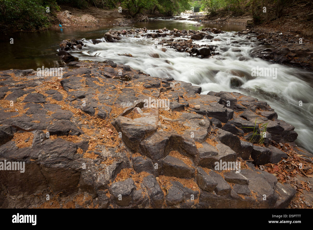 Terreno roccioso accanto a Rio Zarati in Cocle Affitto provincia, Repubblica di Panama. Foto Stock
