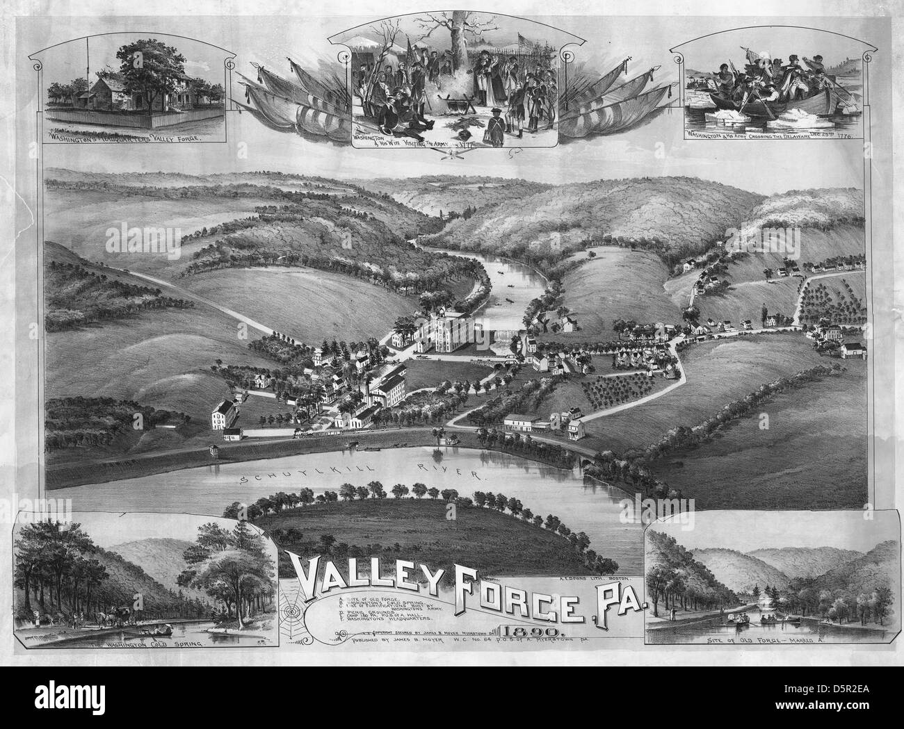 Birds Eye view di Valley Forge, Pennsylvania, circa 1890 Foto Stock