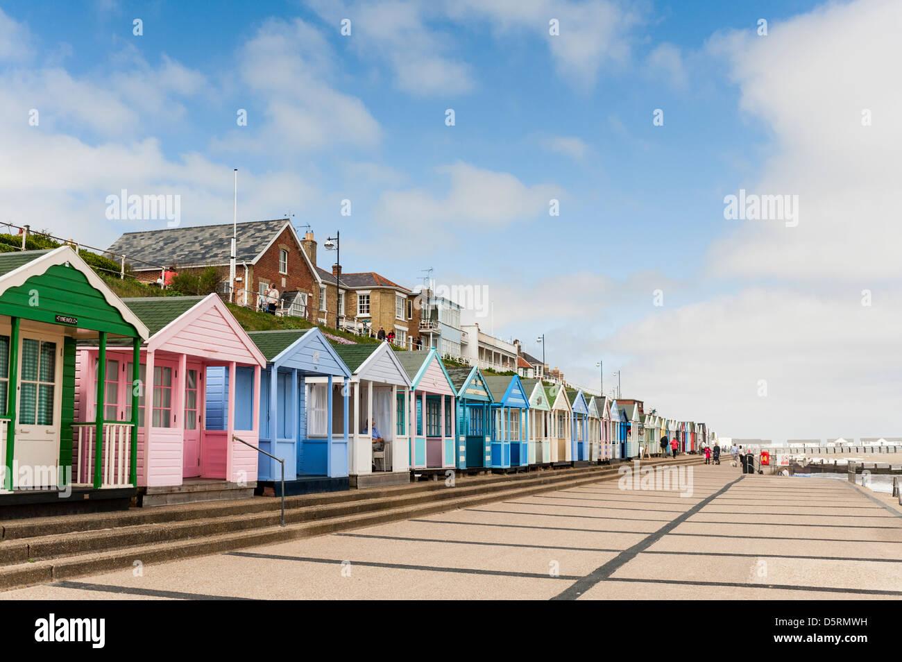 Southwold nel Suffolk, Inghilterra, Regno Unito - con cabine sulla spiaggia, Foto Stock