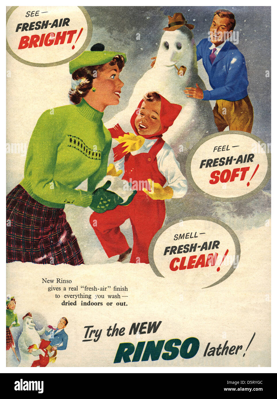"Everybody's" rivista settimanale Feb 16 1952 pagina a colori di pubblicità per 'Rinso' vestiti aiuto di lavaggio Foto Stock