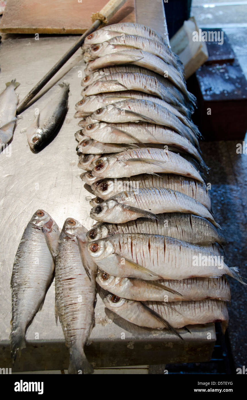 Il Brasile, Amazon, Manaus. Mercato comunale (aka ferro di mercato o il Mercado Municipal), il mercato del pesce. Foto Stock