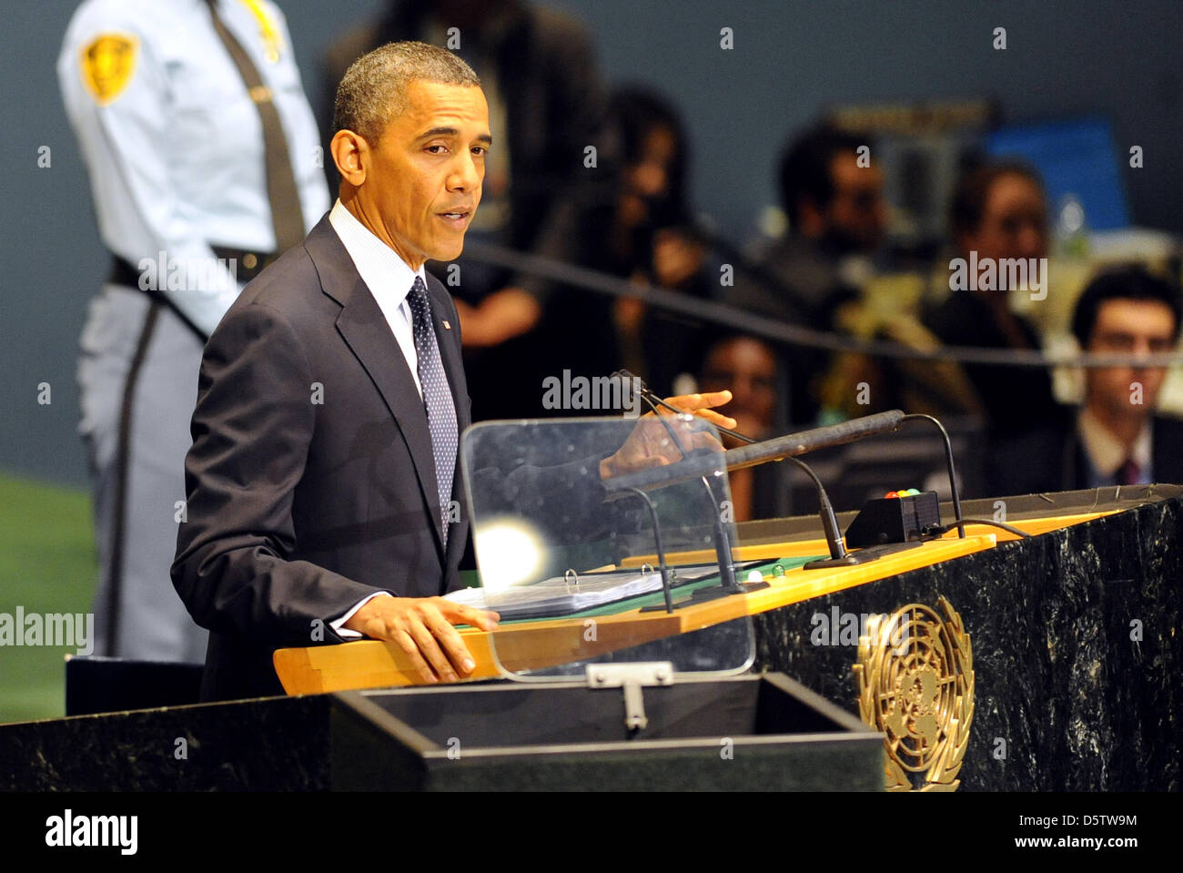 Il Presidente degli Stati Uniti Barack Obama affronta l Assemblea Generale delle Nazioni Unite Martedì, 25 Settembre 2012 presso la sede delle Nazioni Unite a New York City. .Credito: Aaron Showalter / Pool via CNP Foto Stock