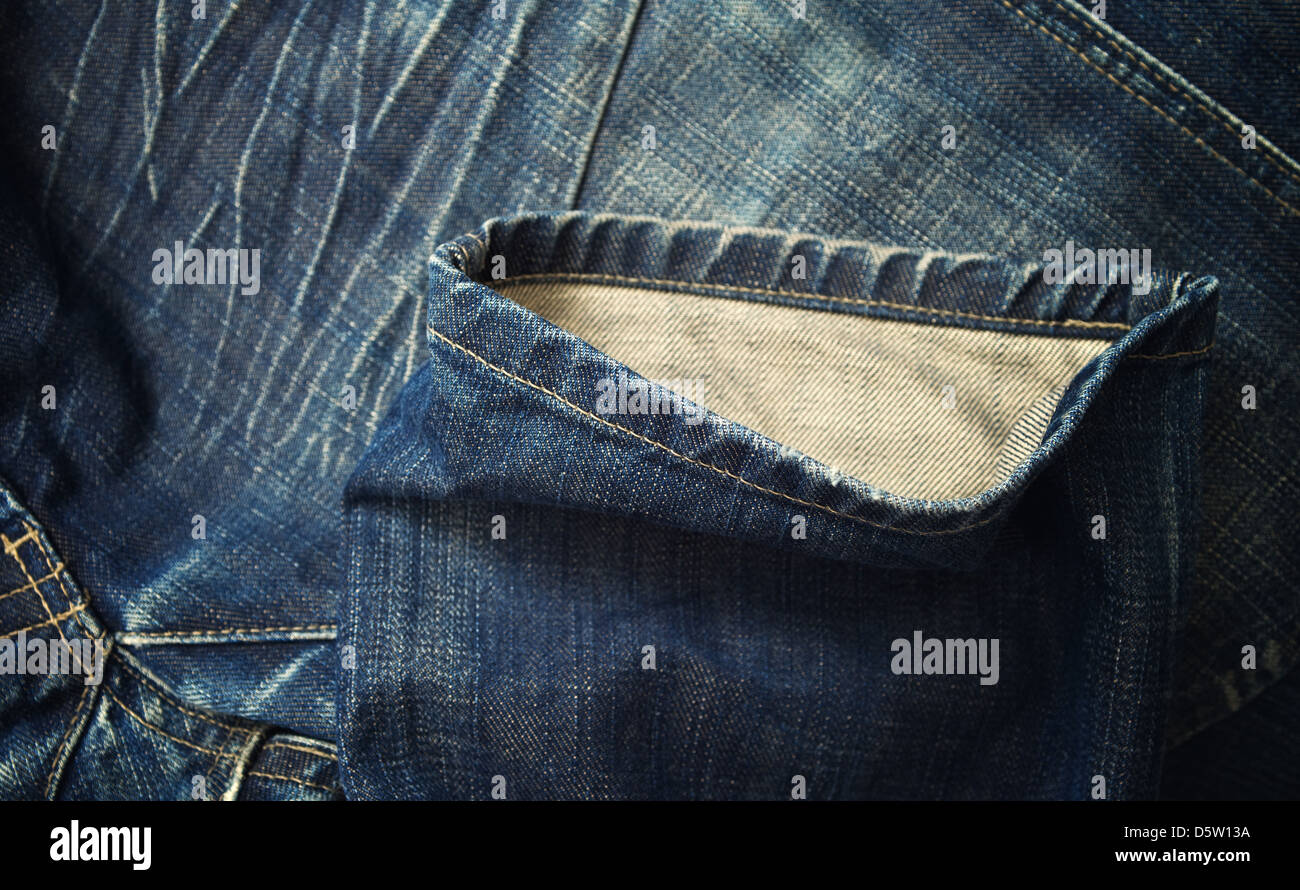 Blue Jeans Pantaloni dettaglio. Denim Blu con texture. Foto Stock