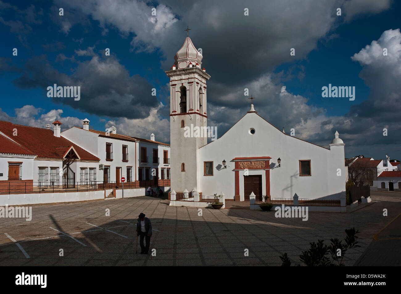 Chiesa di San Sebastiano e Piazza, villablanca, huelva-provincia, regione dell'Andalusia, Spagna Foto Stock