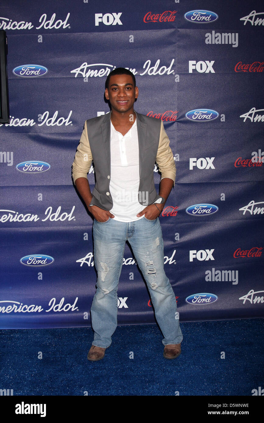 Joshua Ledet Il Idol americano stagione 11 Top 13 partito svoltasi il The Grove struttura di parcheggio Tetto di Los Angeles, California - Foto Stock