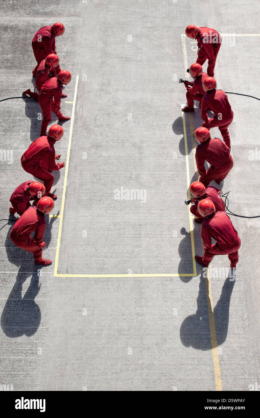 Racing team pronto a pit stop Foto Stock