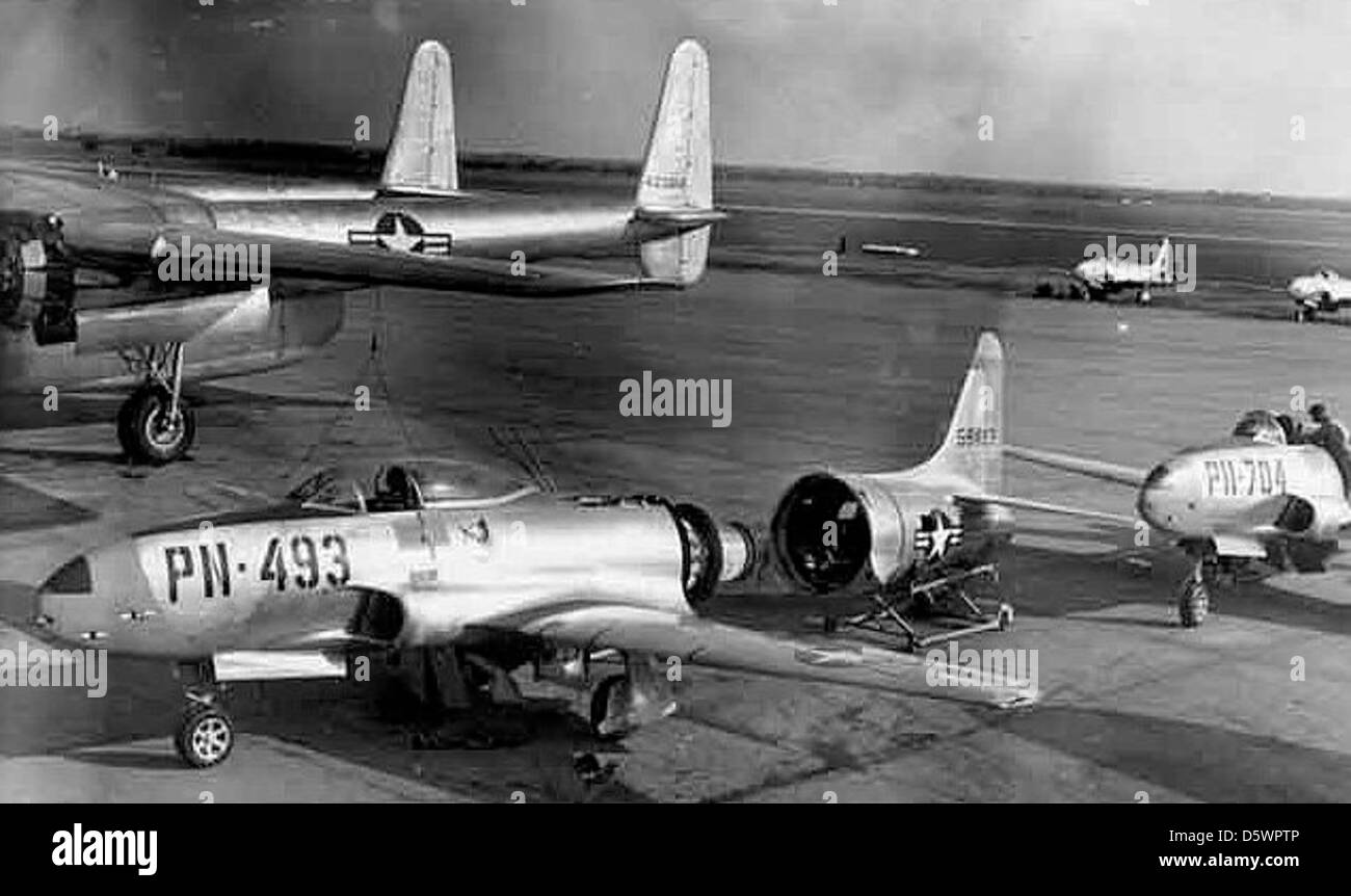 Lockheed P-80 'fischio Star' 1FG al Campo di Marzo, 1947. Foto Stock