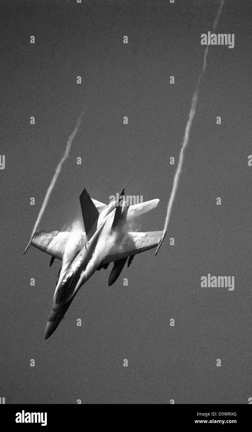 Un McDonnell Douglas F/A-18 Hornet of Fighter Attack Squadron 34 (VFA-34), conosciuto come "Blue Blasters", in volo. L'F/A-18 è un versatile caccia multiruolo utilizzato dalla Marina degli Stati Uniti e dal corpo dei Marines. Foto Stock