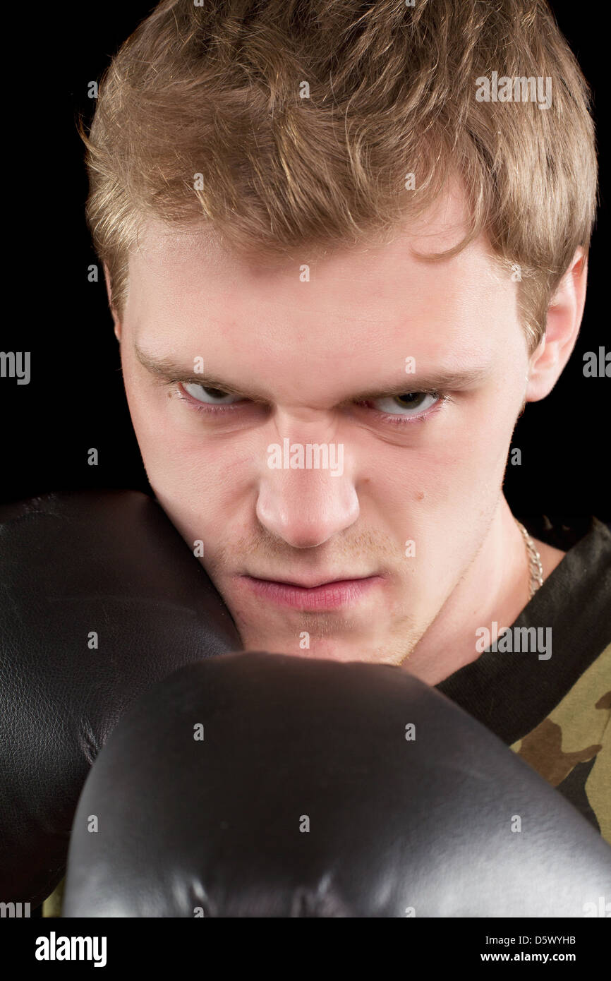 Closeup ritratto di angry man Foto Stock