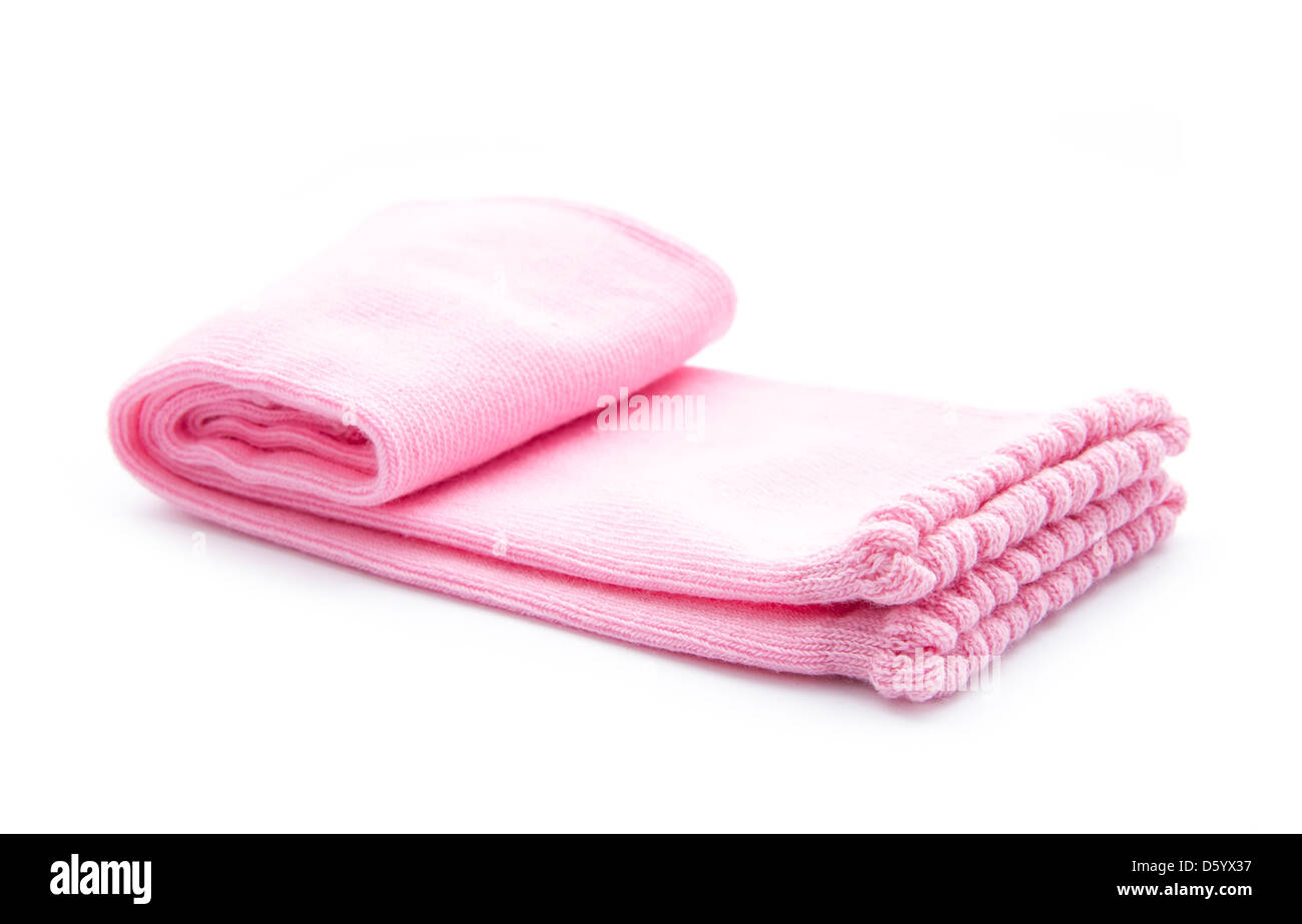 Coppia di calze rosa isolato su sfondo bianco Foto Stock