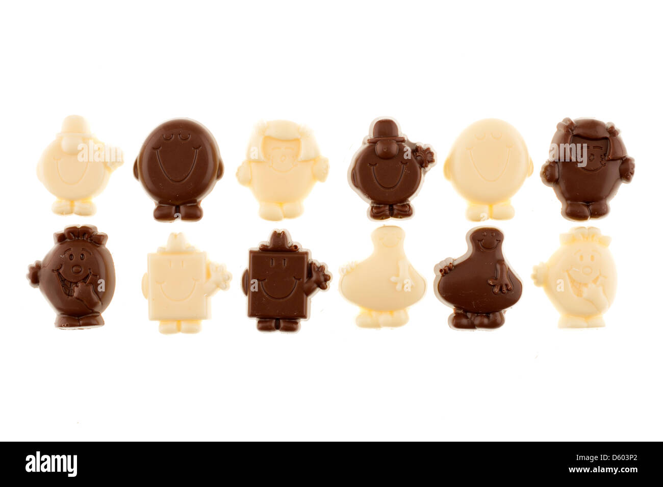 Signor uomini bianchi e cioccolato al latte nelle figure Foto Stock