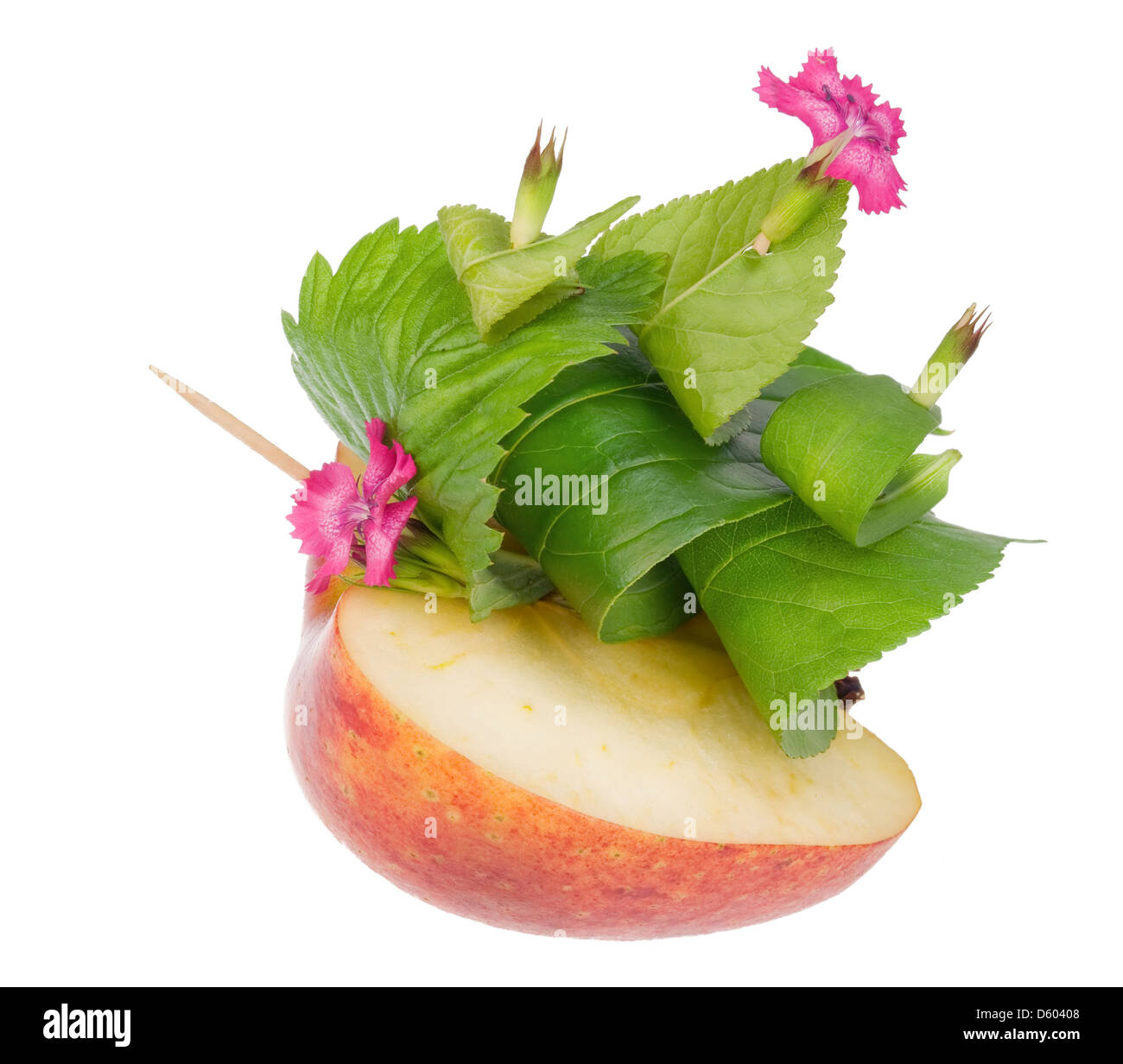 Toy apple galleggianti in barca verso la luce Foto Stock