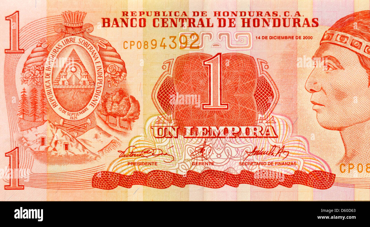 Honduras 1 una banca Lempira nota Foto Stock