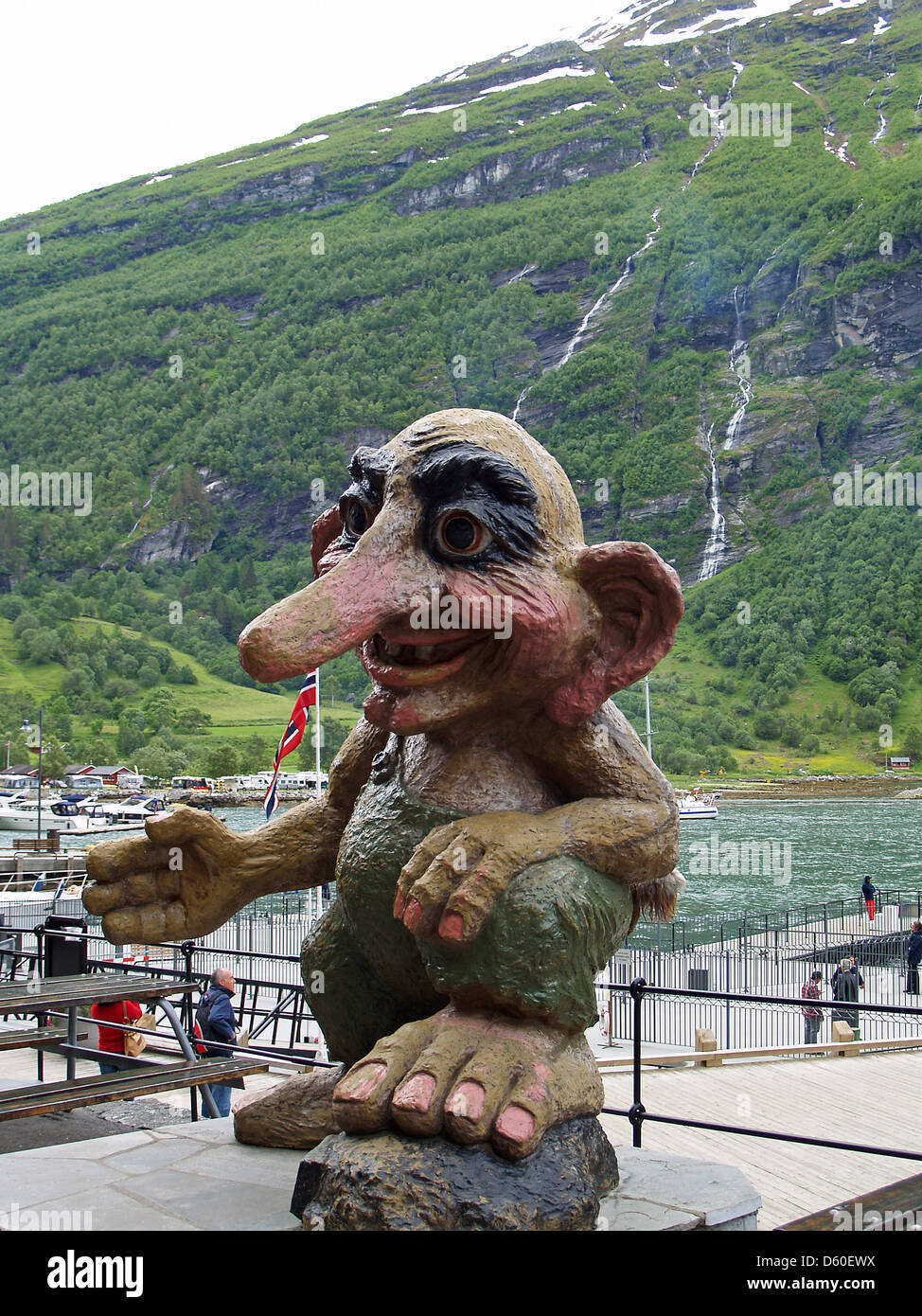 Un norvegese troll trolling per immagini, Geiranger,NORVEGIA Foto Stock