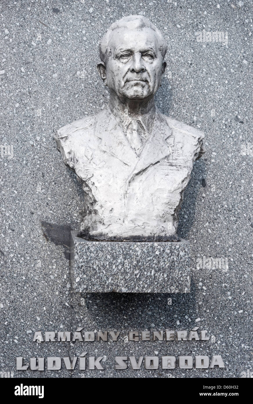 Busto del generale Ludvik Svoboda presso il monumento cecoslovacca, Dukla Pass, vicino Svidnik, Slovacchia. Foto Stock