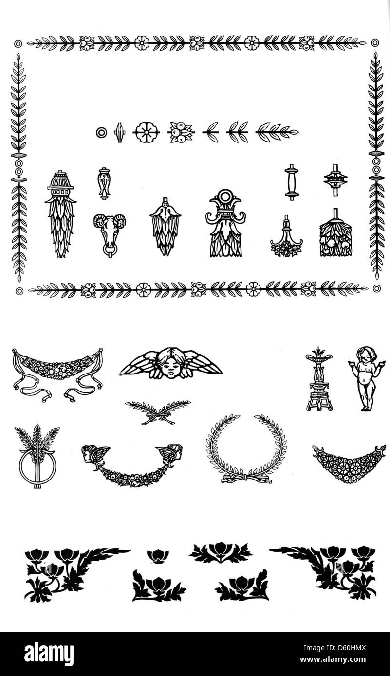 Questo catalogo 1912 offre una collezione completa di stili di tipo e materiali di stampa, con particolare attenzione ai dingbat, simboli tipografici decorativi utilizzati nelle opere stampate. Fornisce uno sguardo alle tendenze del design dei primi anni del XX secolo. Foto Stock
