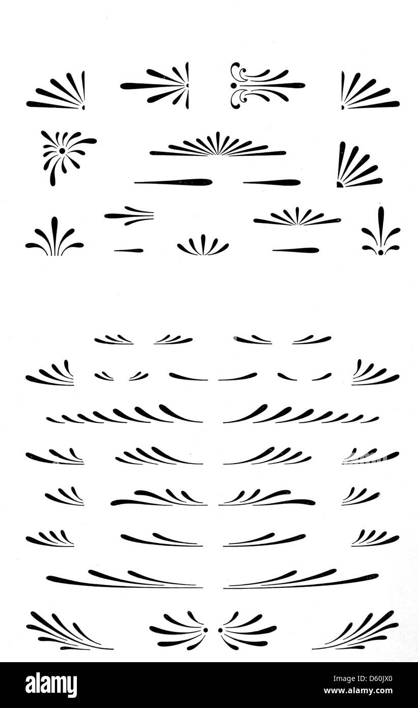 Questo catalogo del 1897 mostra esemplari di tipo, bordi decorativi, regole in ottone e articoli in legno, mettendo in evidenza macchinari e materiali per la stampa utilizzati nella progettazione grafica e tipografia della fine del XIX secolo. Foto Stock