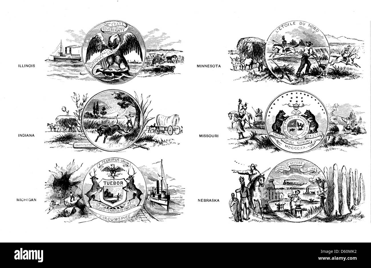 Un catalogo del 1897 che mostra vari materiali di stampa e macchinari, tra cui campioni di tipo, bordi e ornamenti, comunemente utilizzati nei processi di stampa della fine del XIX secolo. Foto Stock