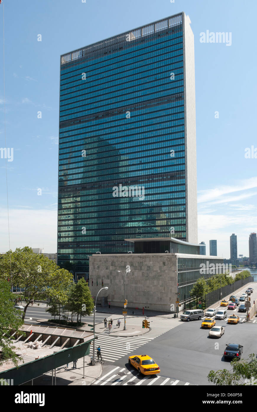Palazzo delle Nazioni Unite, la sede delle Nazioni Unite, Manhattan, New York City, NYC, New York, Stati Uniti d'America - immagine presa dal suolo pubblico Foto Stock