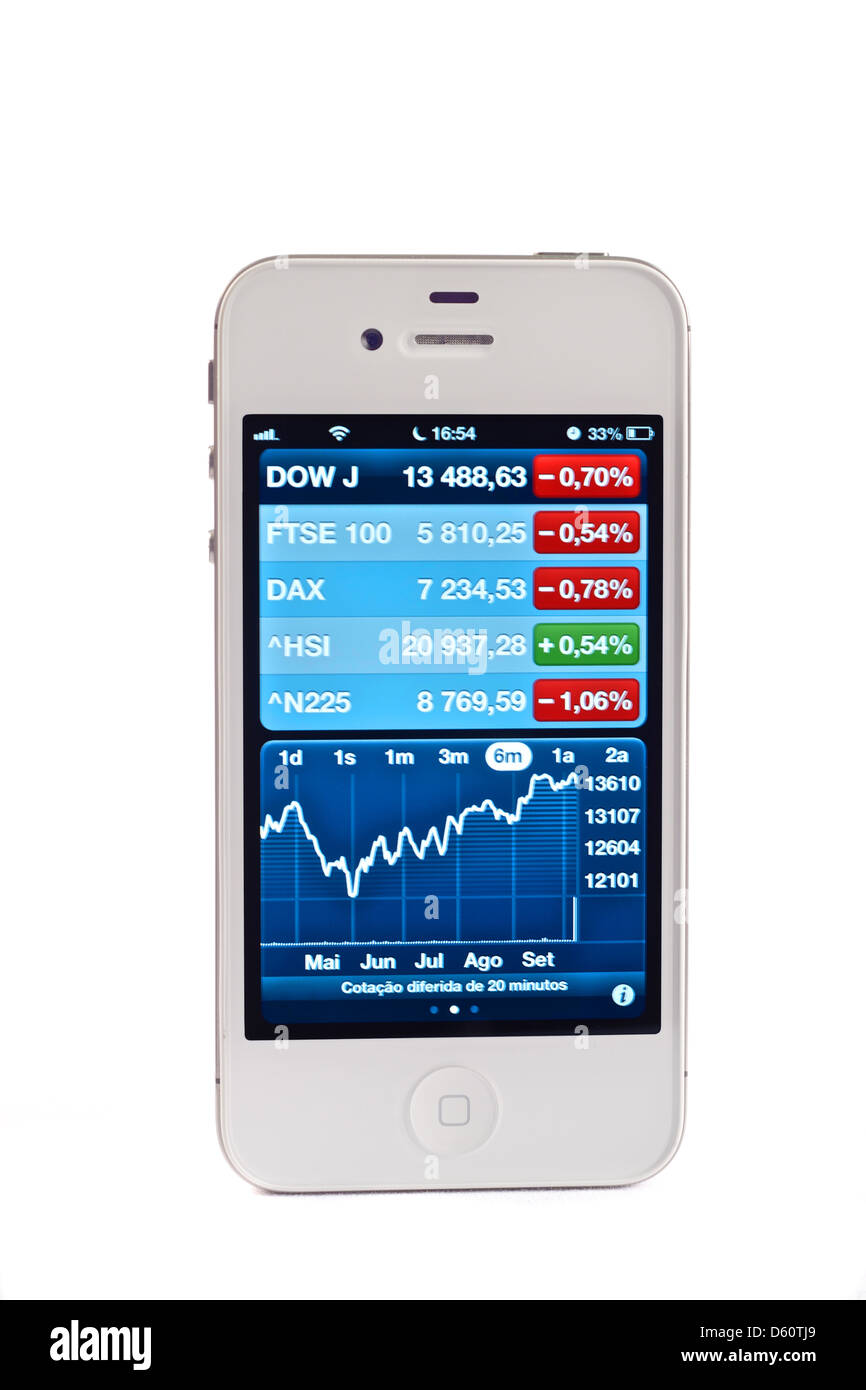 Apple Iphone 4s che mostra i grafici commerciali stats Foto Stock