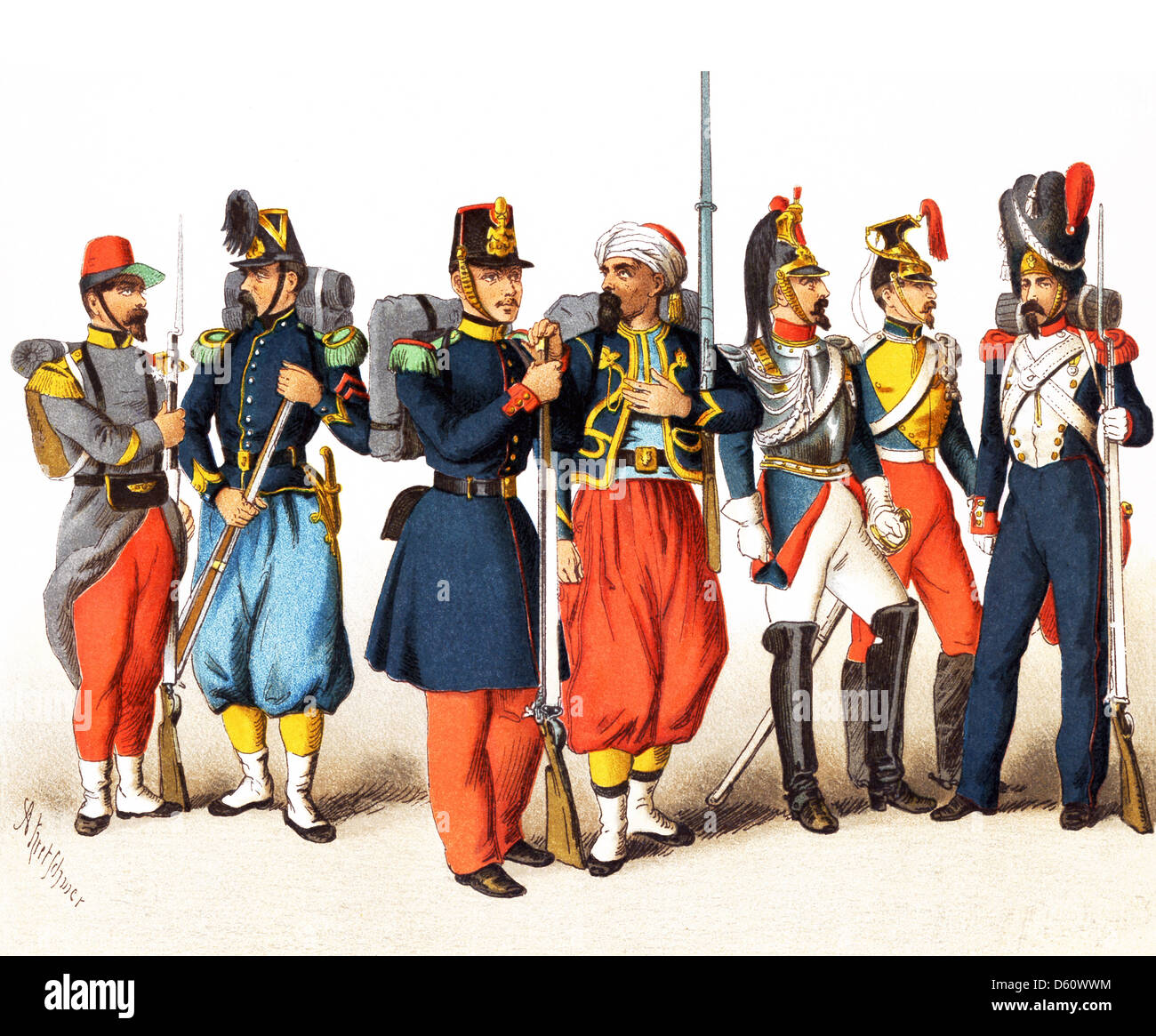 Voltigeur francese di luce di un reggimento di fanteria in Africa, chasseur, fanteria di linea, Zouave, cuirassier, lancer, granatiere Foto Stock