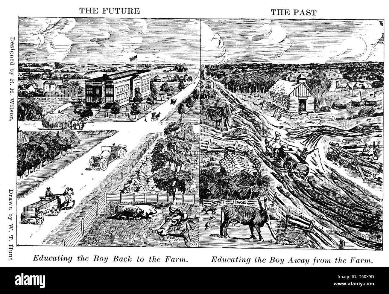 Questa immagine proviene da un rapporto del 1915 sulla crescita delle scuole in Oklahoma negli ultimi quattro anni. La fotografia evidenzia i progressi educativi nello stato, con un focus sullo sviluppo dell'educazione agricola e delle scuole rurali durante quel periodo di tempo. Foto Stock