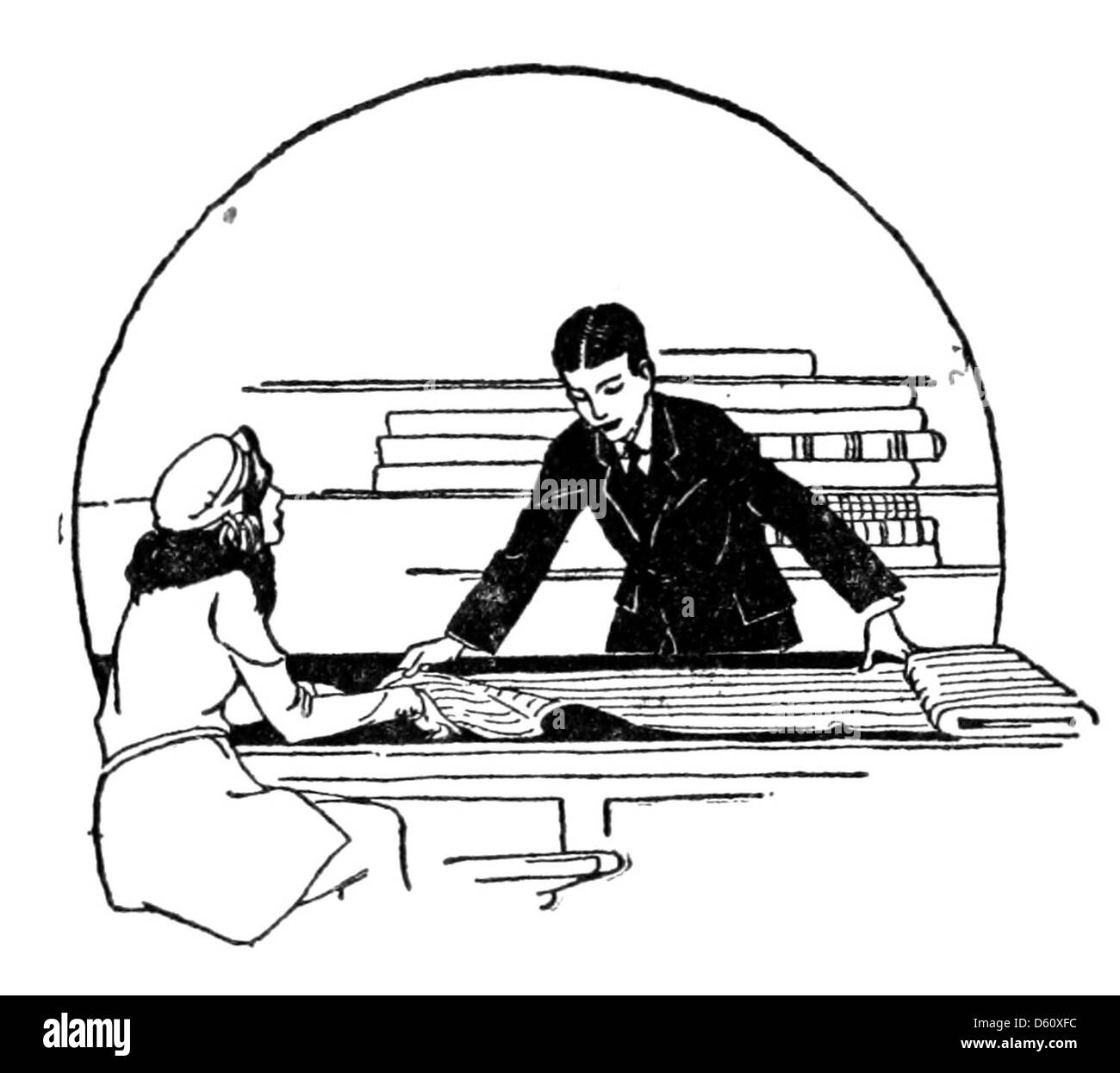 Un'illustrazione tratta da "Un corso completo in Dressmaking" (1922), incentrata su una guida dettagliata per cucire, modellare e costruire indumenti. L'immagine raffigura le tecniche e gli strumenti utilizzati durante l'inizio del XX secolo. Foto Stock