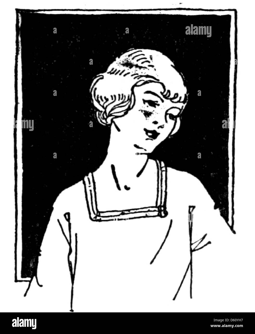 Una fotografia del 1922 tratta da un corso di sartoria, incentrata sulle tecniche di creazione di capi personalizzati. L'immagine mostra una donna che dimostra le abilità e gli strumenti utilizzati nell'arte della sartoria all'inizio del XX secolo. Foto Stock