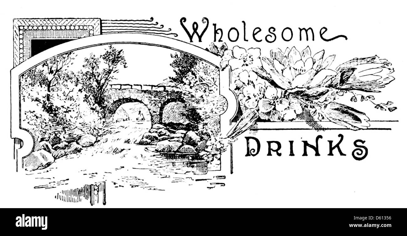 Questa immagine del 1899 promuove bevande salutari come descritto nel libro "Un amico in cucina", offrendo consigli pratici sulla preparazione di bevande salutari e nutrienti. Foto Stock
