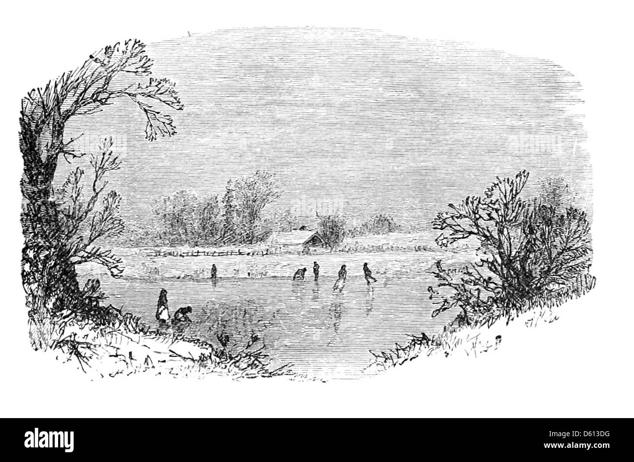 Un evento del 1876 intitolato "A Festival of Song", con poeti di lingua inglese, accanto a una scena invernale di pattinaggio su ghiaccio. Foto Stock