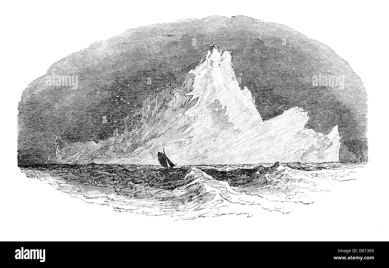 Un'immagine tratta da "A Festival of Song" (1876), che probabilmente illustra un grande evento che celebra le opere di grandi poeti inglesi. La scena potrebbe rappresentare un viaggio in barca nell'oceano, incontrando un gigantesco iceberg, mescolando arte letteraria con immagini drammatiche. Foto Stock