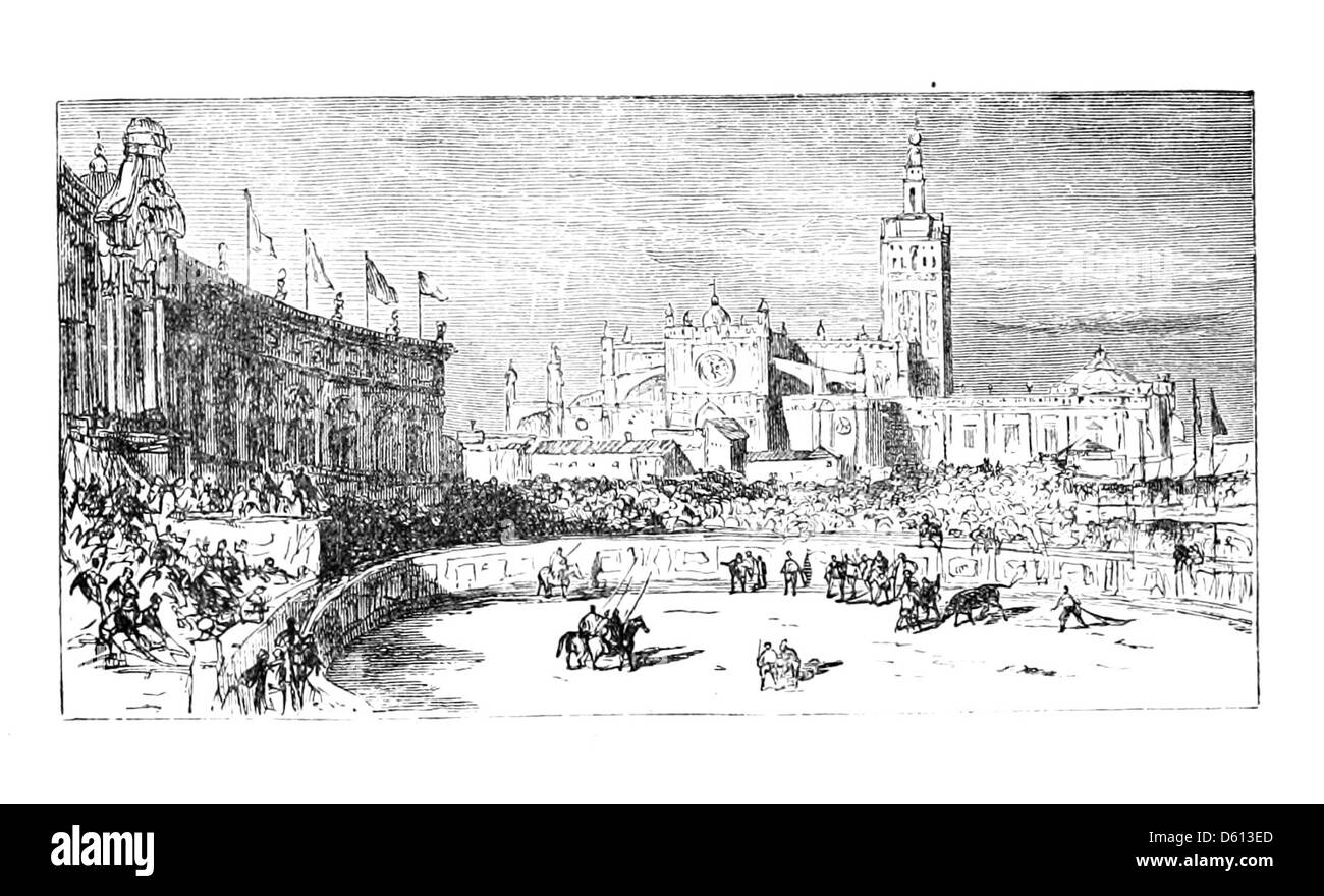 Un'illustrazione del 1876 tratta da "A Festival of Song", che mostra un torneo di giostra. L'immagine riflette il significato culturale della poesia e degli eventi dal vivo, come i tornei di giostre, nella società inglese del XIX secolo. Foto Stock