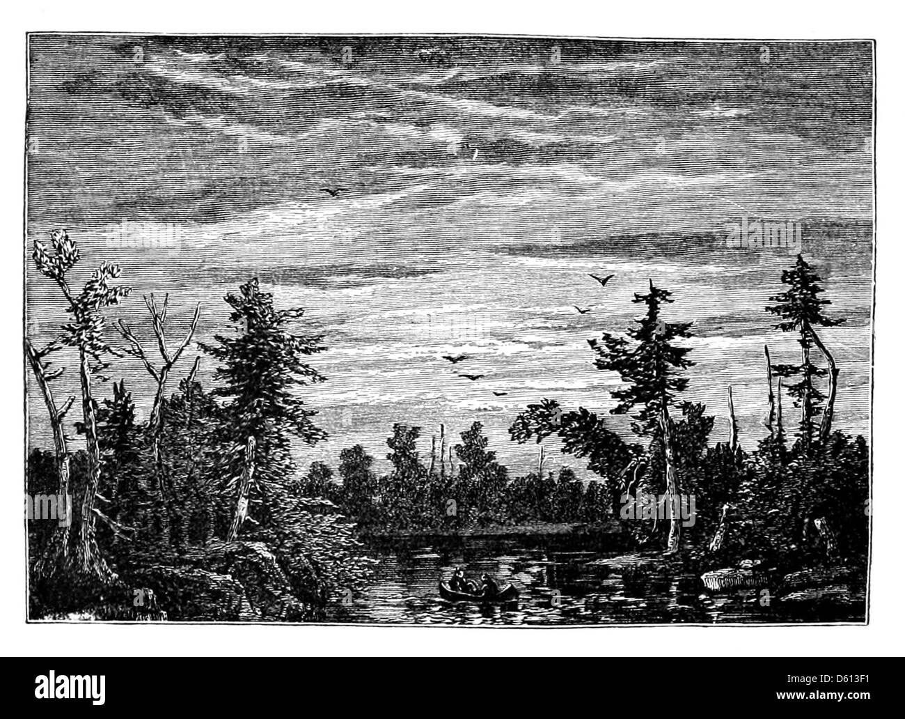 Questa fotografia del 1876 cattura una scena nautica su un lago nuvoloso, probabilmente parte di un festival o evento culturale incentrato sulla poesia e la canzone, che riunisce il mondo letterario e naturale. Foto Stock