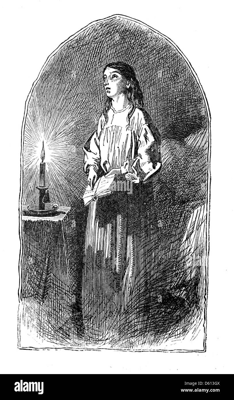 Un'illustrazione tratta da "A Festival of Song" (1876), raffigurante una serata di lettura poetica a lume di candela. L'immagine evoca l'atmosfera intima degli incontri letterari dove venivano celebrati i più grandi poeti della lingua inglese. Foto Stock