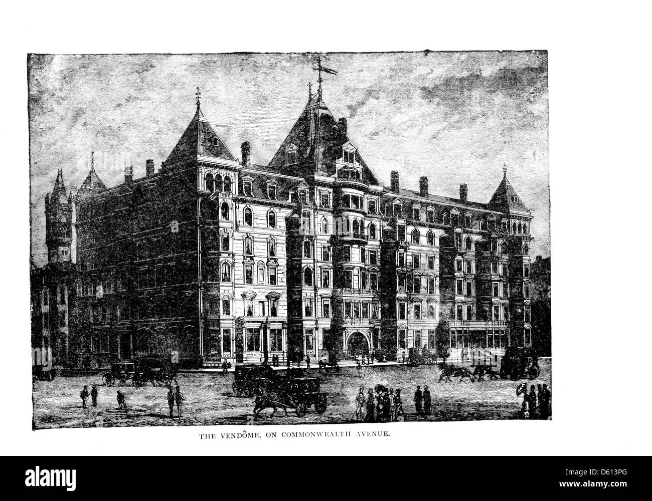 Un'immagine storica del 1884 che mostra un volo di famiglia intorno alla loro casa, catturato vicino a Commonwealth Avenue e Vendome. La fotografia raffigura una scena nostalgica della vita familiare durante la fine del XIX secolo in questa zona suburbana. Foto Stock