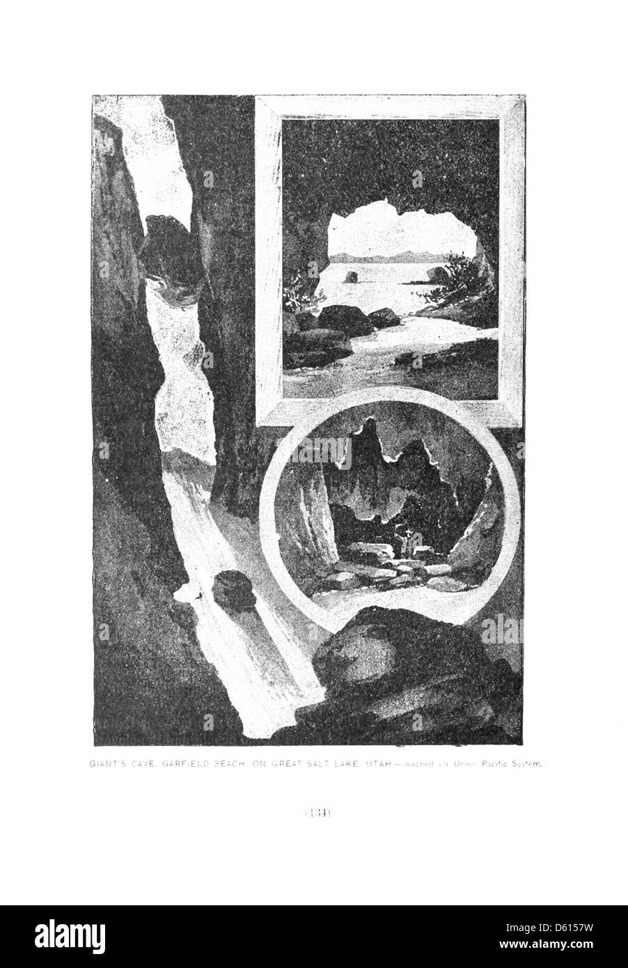 Una guida del 1891 illustra dettagliatamente i resort occidentali accessibili tramite la Union Pacific Railroad, tra cui Garfield Beach e Giant's Cave presso il Great Salt Lake. La guida promuove destinazioni di viaggio per la salute e il tempo libero nello Utah. Foto Stock