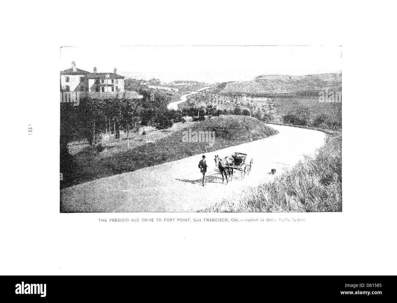 Questa immagine raffigura una guida del 1891 ai resort occidentali, evidenziando le destinazioni per la salute e il piacere accessibili tramite la Union Pacific Railroad. Luoghi degni di nota come Fort Point della California e il Presidio di San Francisco sono caratterizzati per la loro bellezza naturale e il loro significato storico. Foto Stock