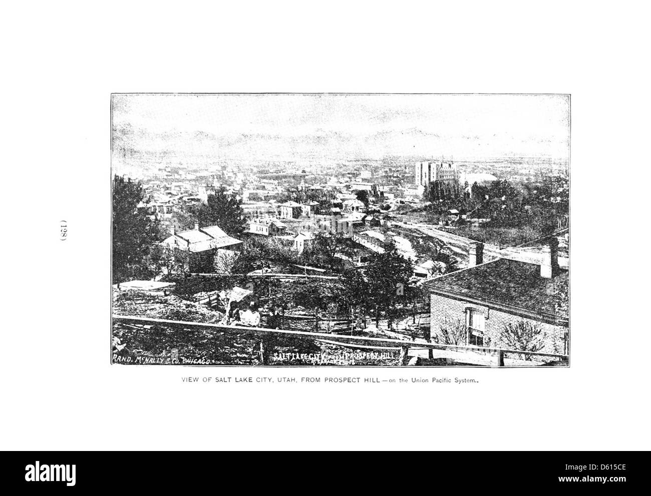 Questa immagine del 1891 mette in risalto i resort panoramici accessibili tramite la Union Pacific Railroad, concentrandosi su destinazioni come Salt Lake City, Utah e altri resort per il benessere e il piacere occidentali. L'illustrazione mostra le bellezze naturali e le destinazioni per il tempo libero del West americano durante la fine del XIX secolo. Foto Stock