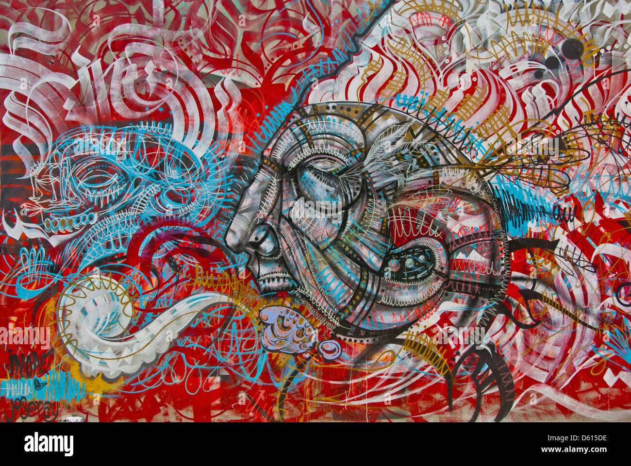 Graffiti murale di Inope, Hebermehl e Jose Ray in Wynwood Arts District di Miami, Florida, Stati Uniti d'America Foto Stock