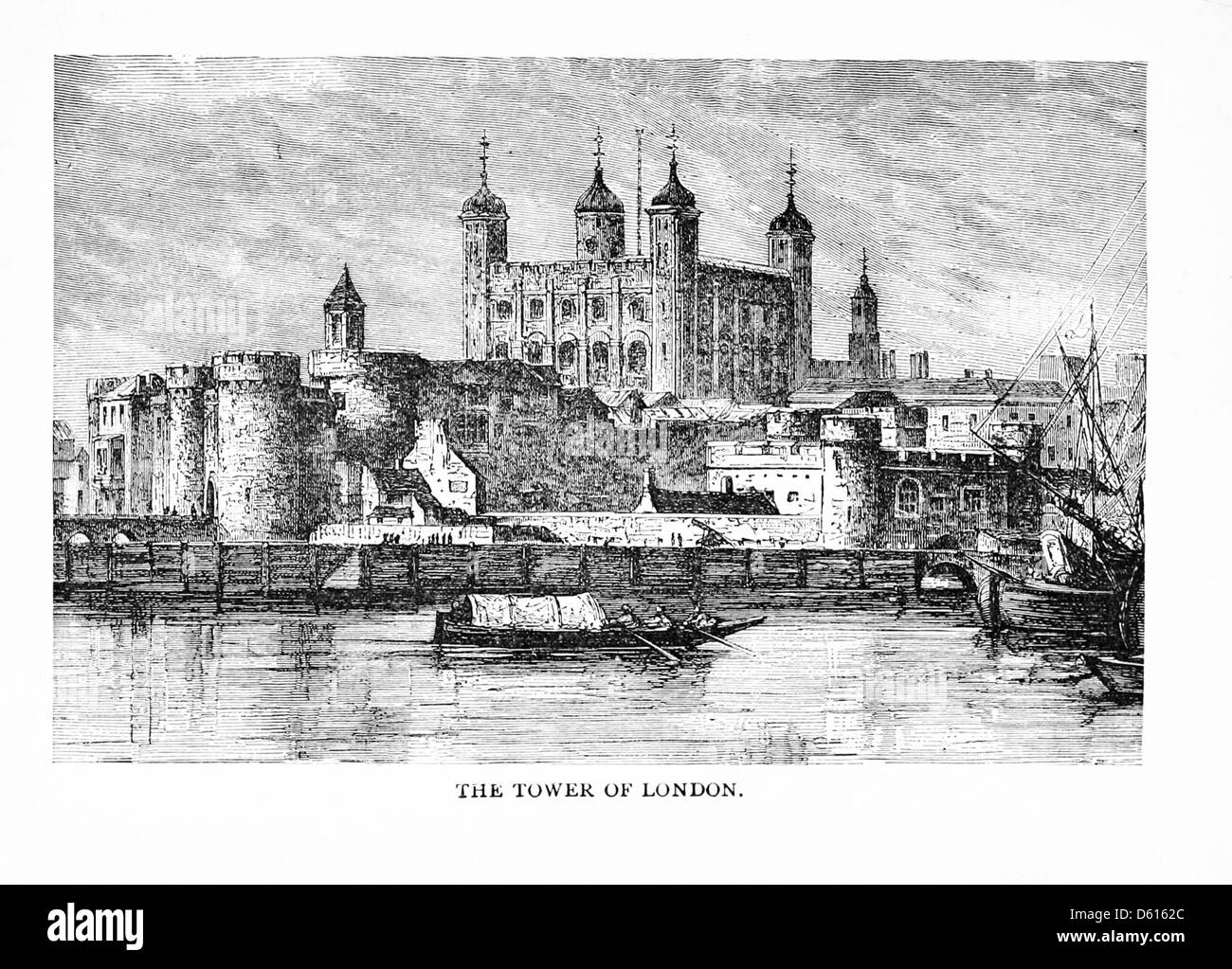 Questa fotografia mostra la Torre di Londra, un punto di riferimento storico chiave in Inghilterra, presente nel libro di storia per bambini del 1897. La torre ha giocato un ruolo centrale nella storia inglese, servendo come palazzo reale, fortezza e prigione. Foto Stock