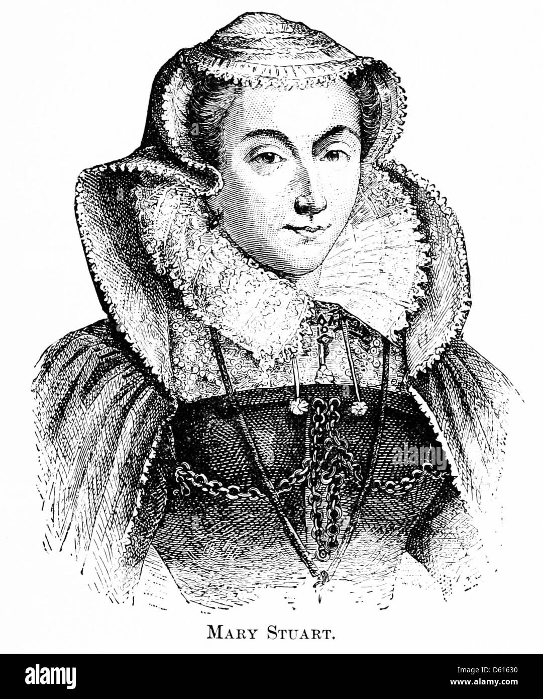 Questa immagine del 1897 raffigura Maria Stuart, nota anche come Maria, Regina di Scozia, che ha svolto un ruolo significativo nella storia inglese e scozzese. L'immagine la presenta come una figura chiave nella storia turbolenta del periodo. Foto Stock