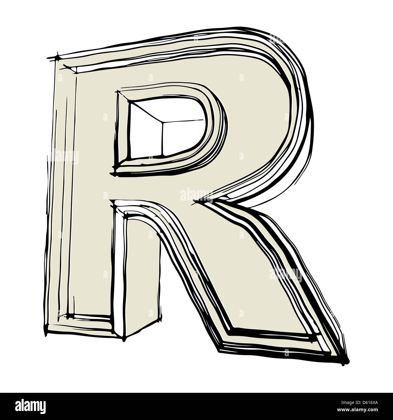 Sketchy lettera R isolato su sfondo bianco Foto Stock