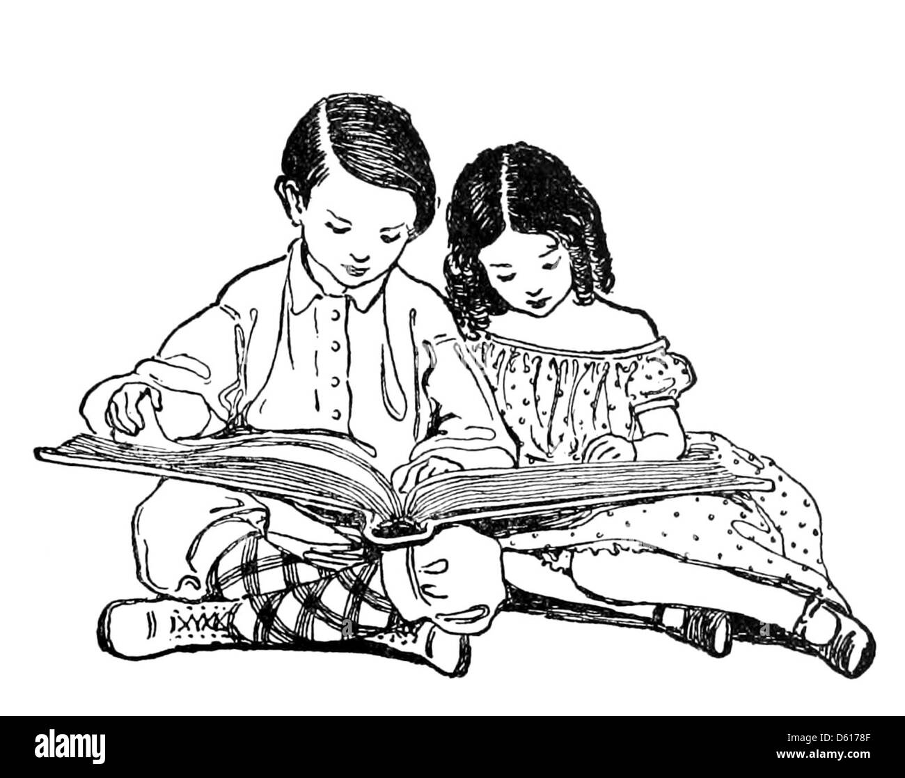 Questa edizione del 1905 di "Un giardino dei versi per bambini" di Robert Louis Stevenson è illustrata con affascinanti raffigurazioni di bambini che leggono poesie ispirate alla natura, alla vita in giardino e all'infanzia. Foto Stock