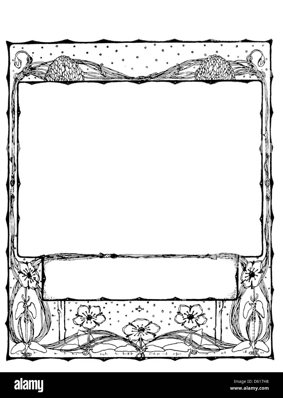 Questa illustrazione del 1902 tratta da *A Child's Garden of Verses* di Robert Louis Stevenson presenta un delicato disegno del bordo, che esalta la natura lirica e stravagante della raccolta di poesie. Riflette i teneri temi e le affascinanti illustrazioni che caratterizzano la letteratura per l'infanzia dei primi anni del XX secolo. Foto Stock