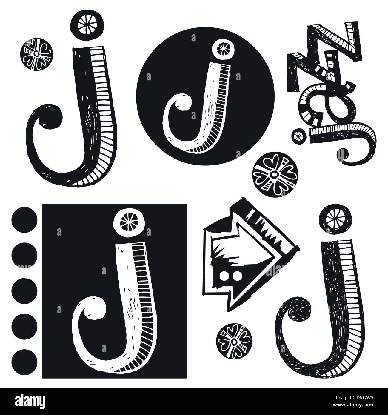 Scribble alfabeto, crazy doodle J Foto Stock
